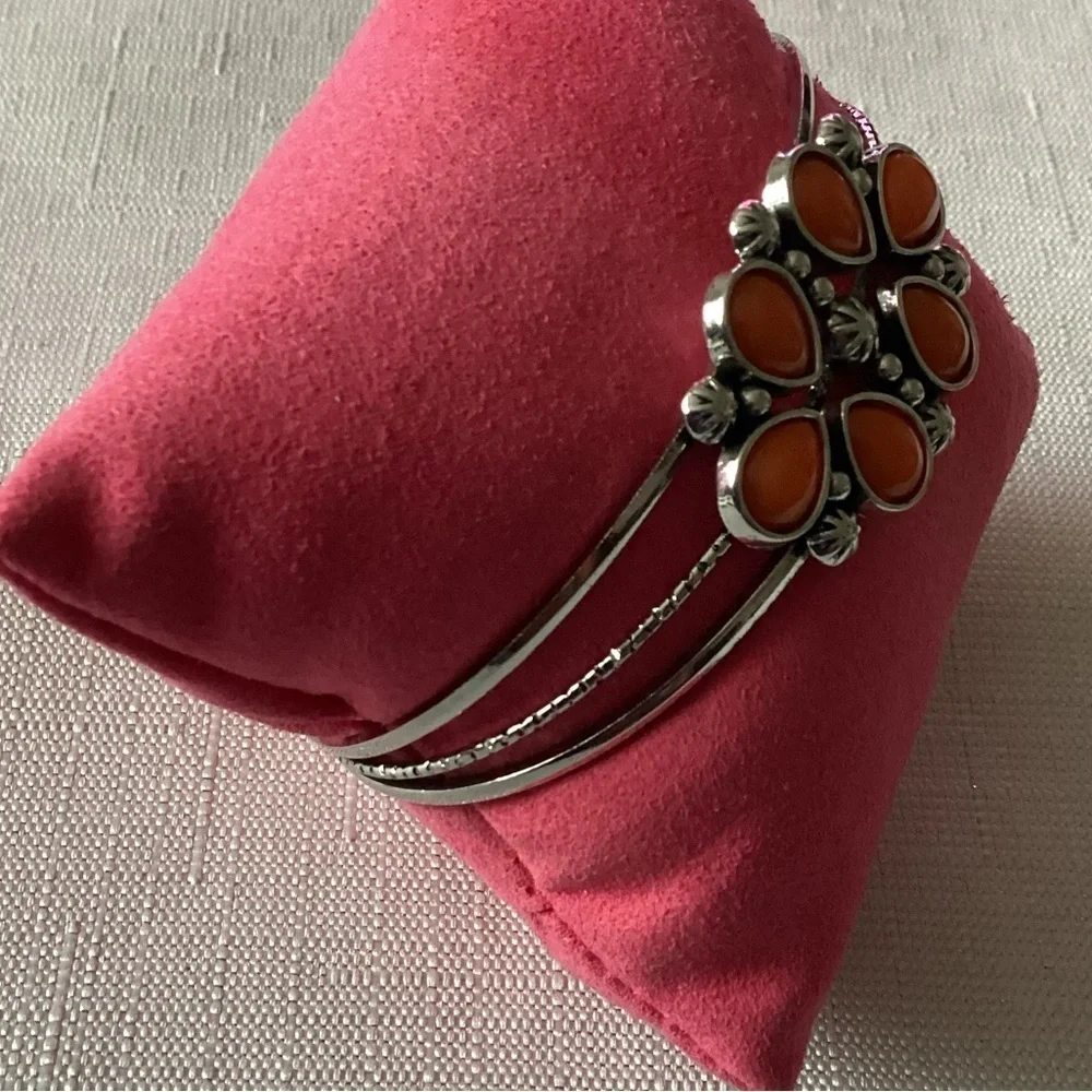 Rust Color Acrylic Silver Tone Cuff Bracelet